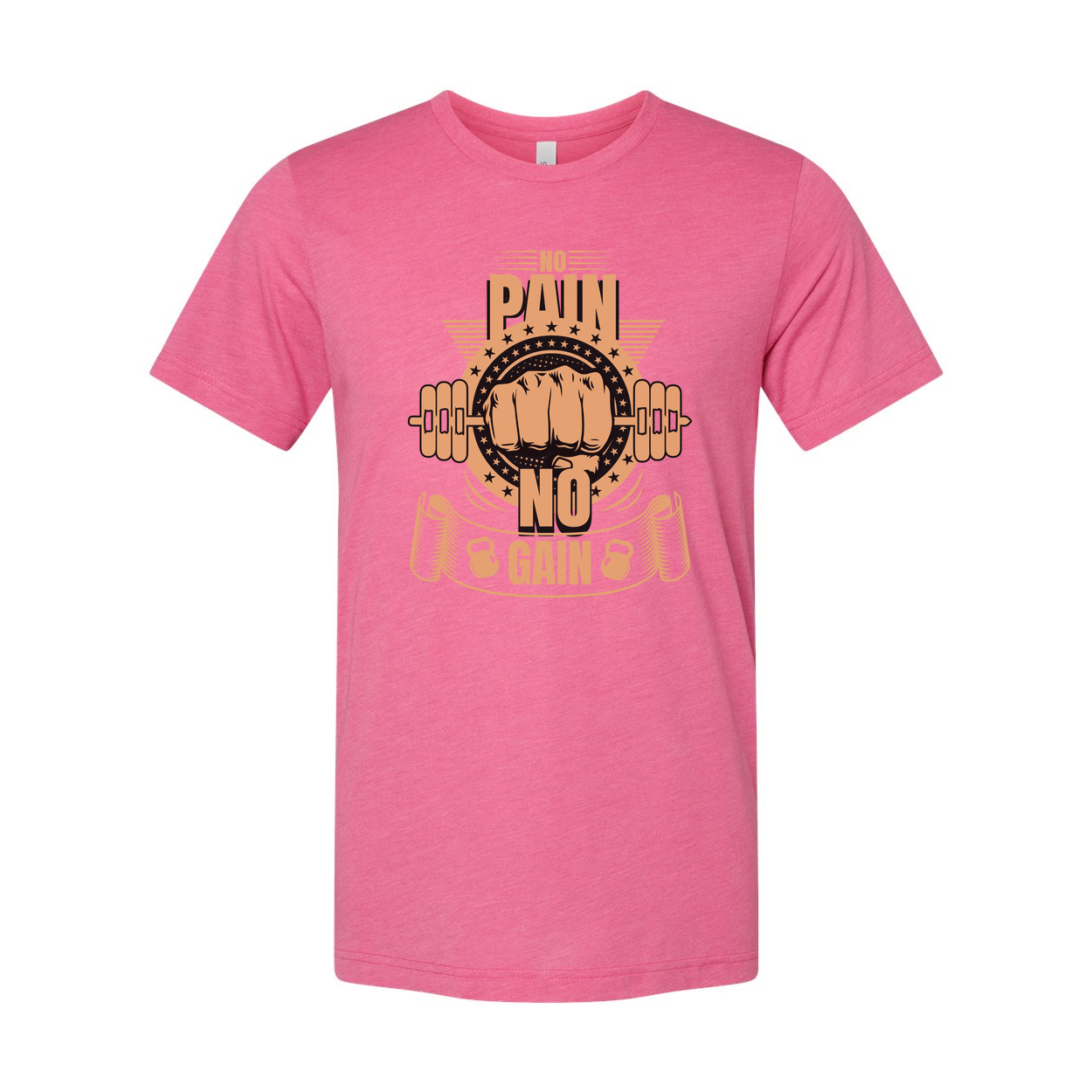 No Pain No Gain Unisex Graphic T Shirt With Fist Lifting Barbell Design In Orange Color