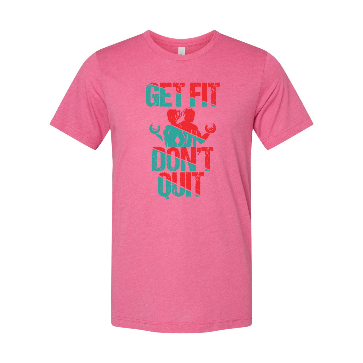 Get Fit Dont Quit Graphic Tee Unisex Workout Shirt With Distressed Red Teal Design