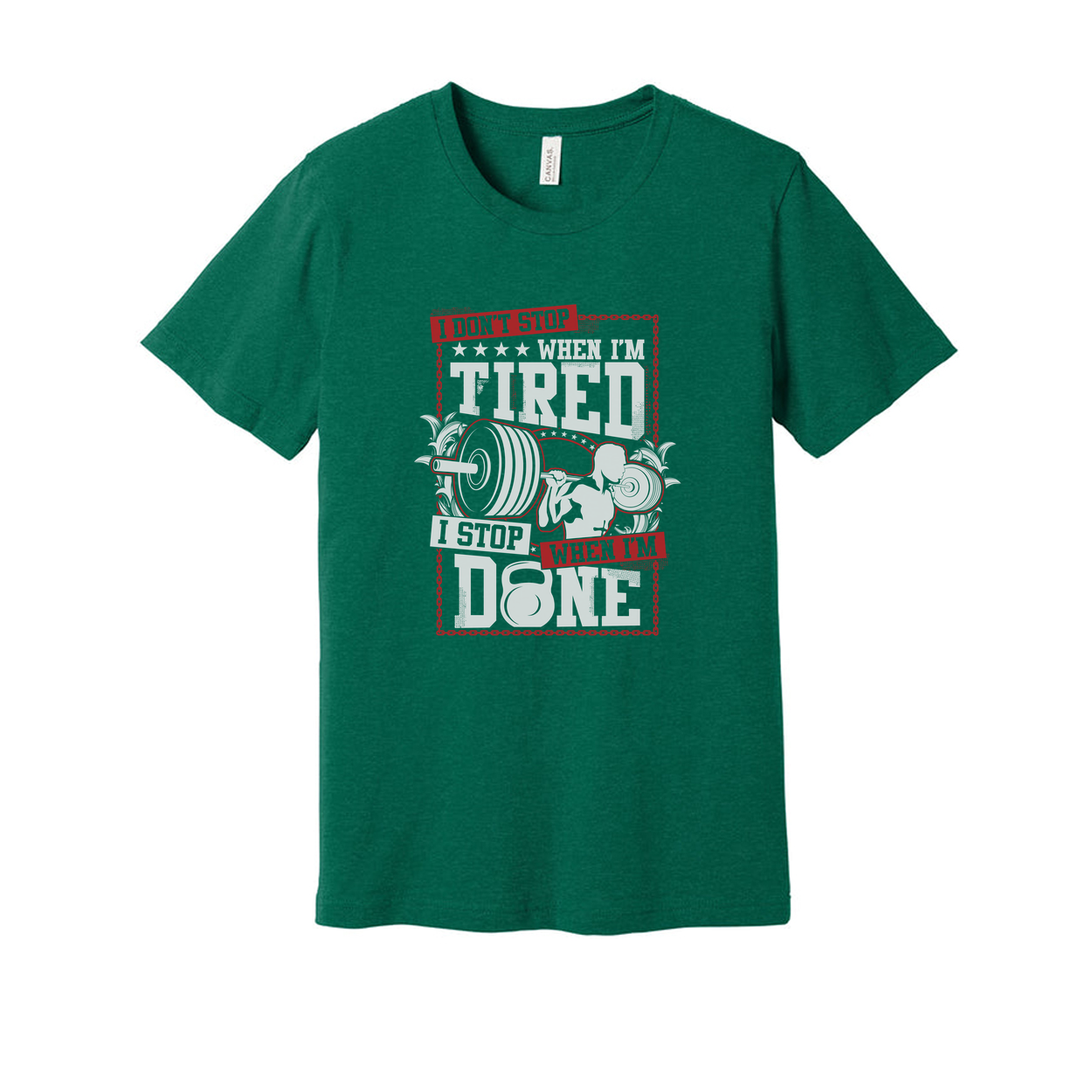 Unisex Graphic T Shirt I Dont Stop When Im Tired With Red Dumbbell Outline Design