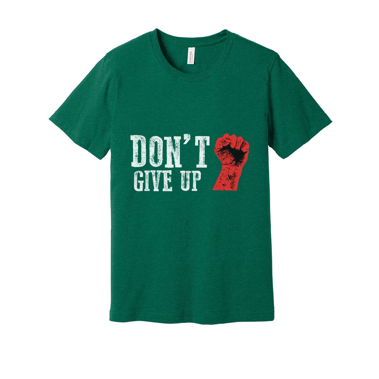 Don't Give Up Graphic Unisex T Shirt With Red Fist Print On White Cotton Tee For Active Wear