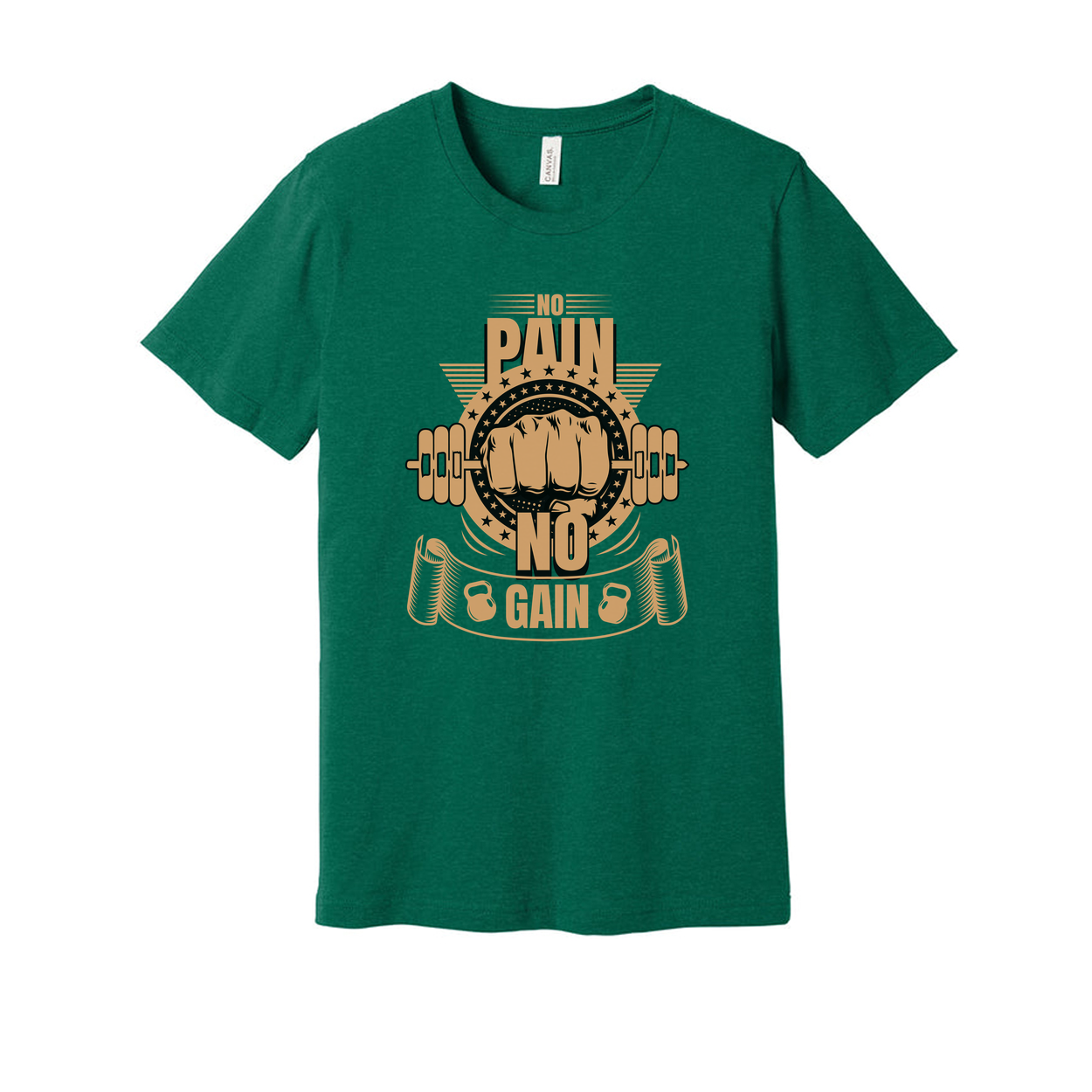 No Pain No Gain Unisex Graphic T Shirt With Fist Lifting Barbell Design In Orange Color