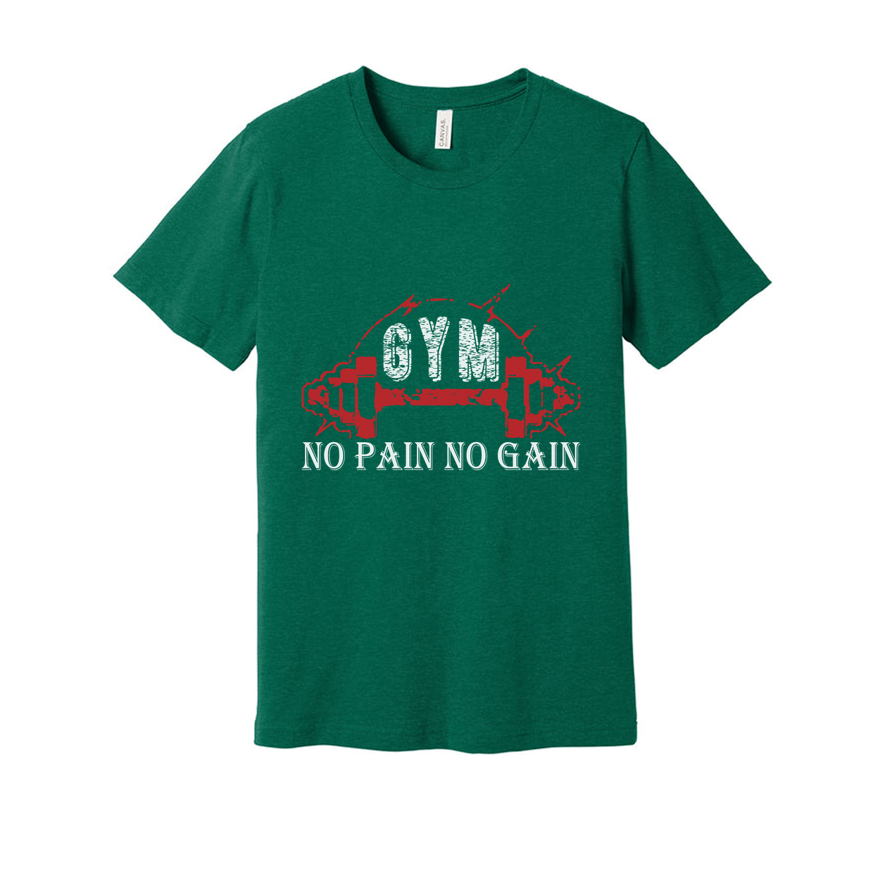 No Pain No Gain Unisex Fitness T Shirt With Red Dumbbell Graphic Cotton Blend Soft Fabric