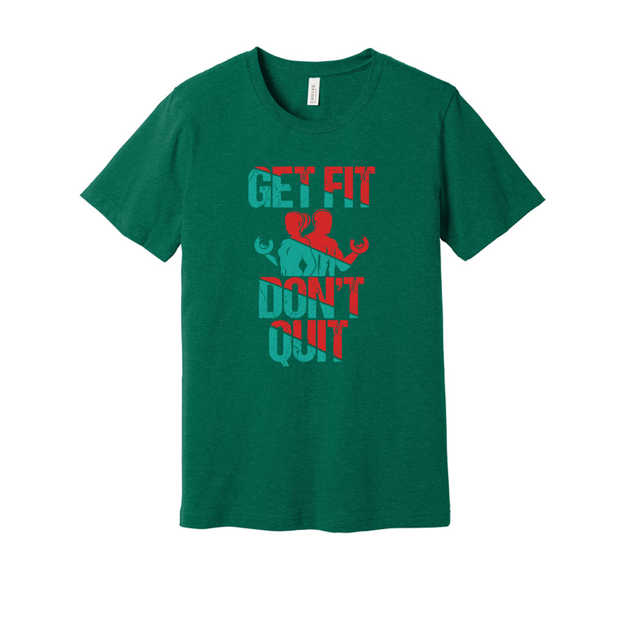 Get Fit Dont Quit Graphic Tee Unisex Workout Shirt With Distressed Red Teal Design