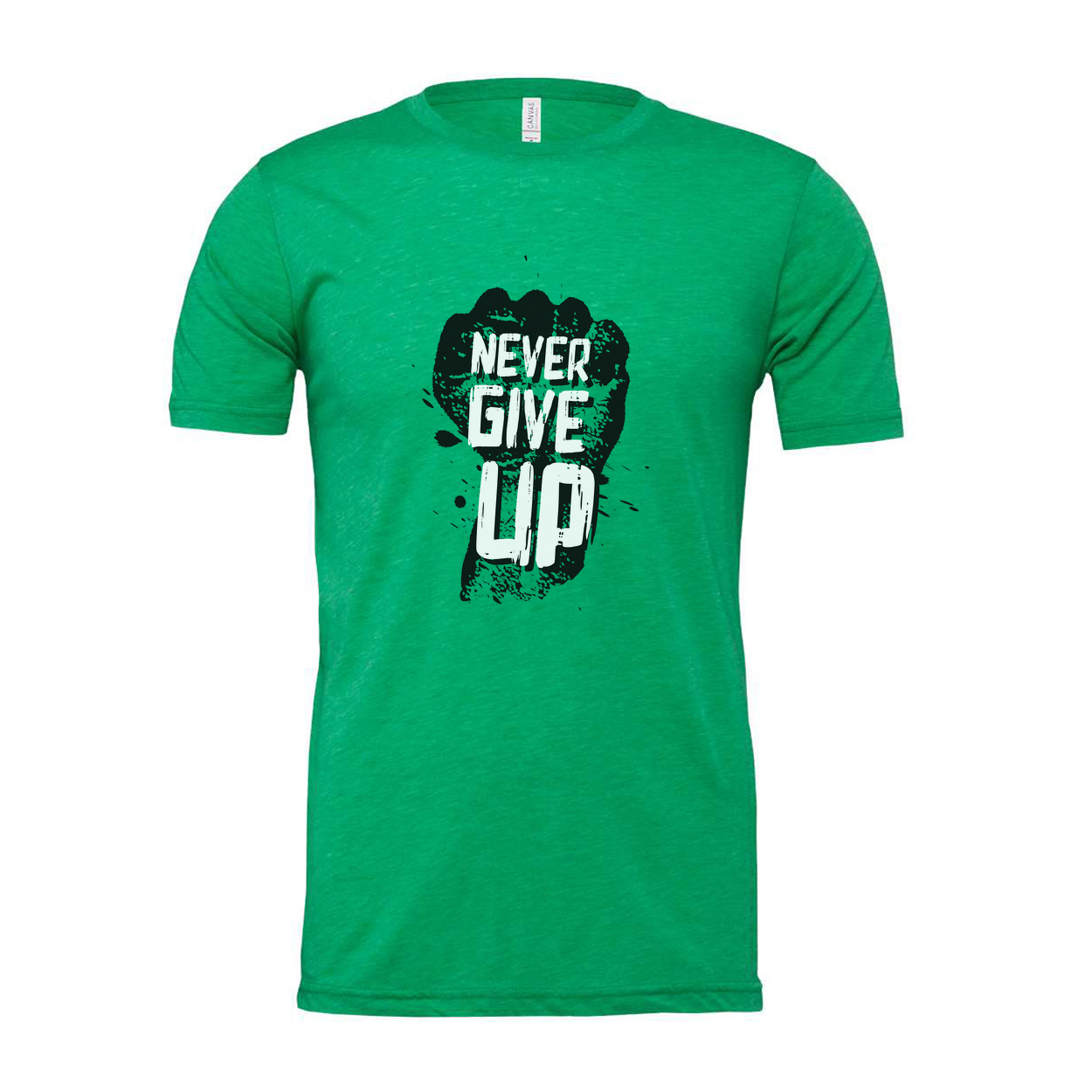 Never Give Up Fist Graphic Unisex Cotton Short Sleeve T Shirt With Bold Black Print