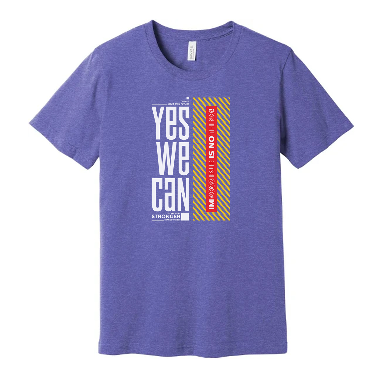 Unisex White T Shirt With Impossible Is Nothing Graphic And Yellow Striped Accent Design