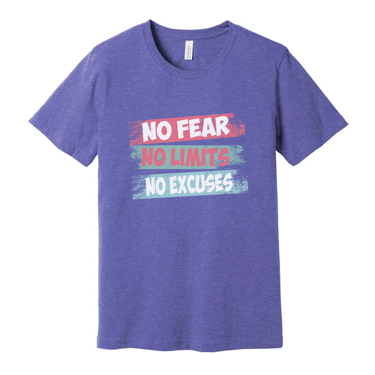Unisex Graphic T Shirt No Fear No Limits No Excuses Inspirational Print On White