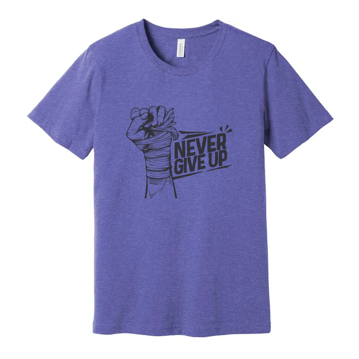 Never Give Up Fist Graphic Unisex T Shirt On White Cotton Short Sleeve Tee For Everyday Wear