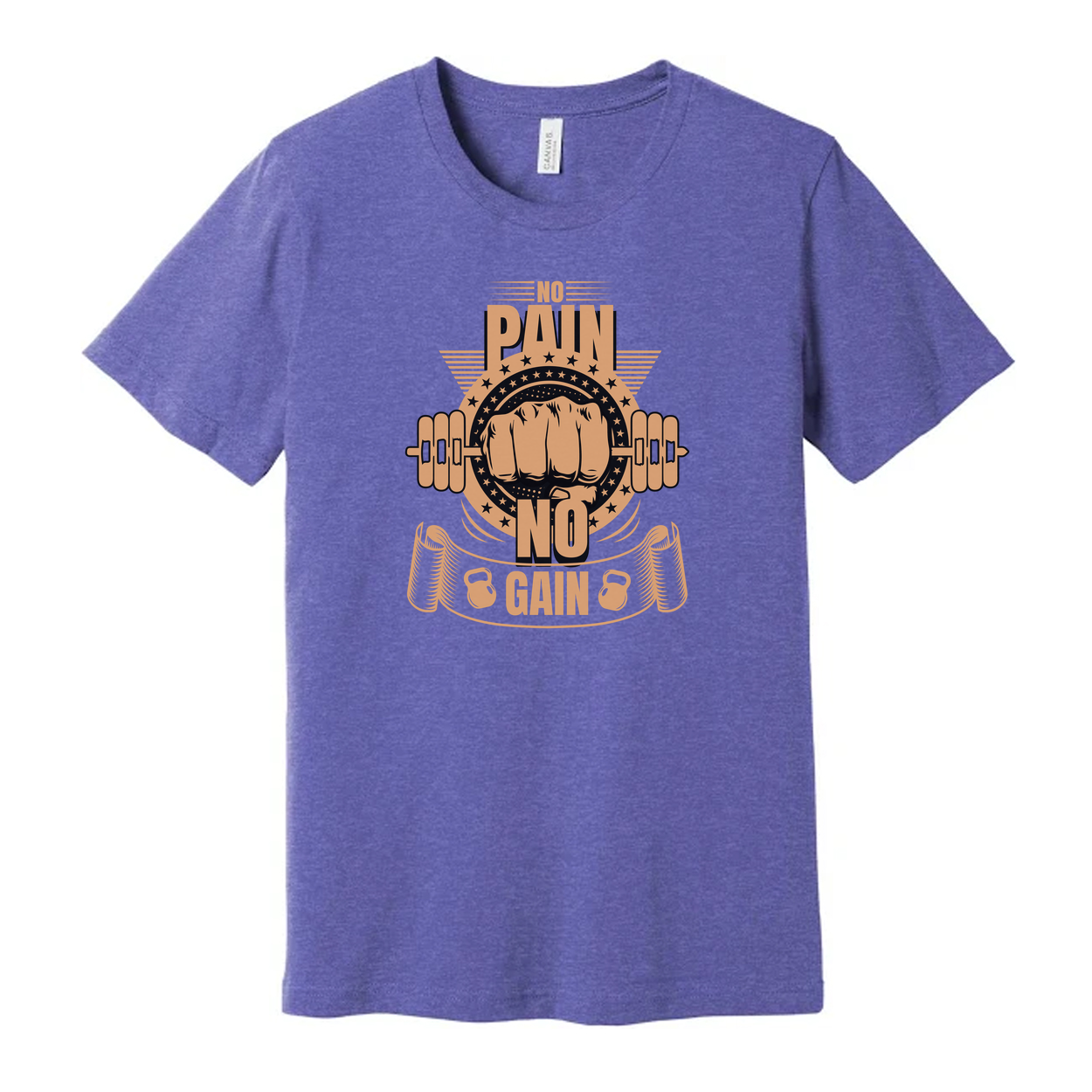 No Pain No Gain Unisex Graphic T Shirt With Fist Lifting Barbell Design In Orange Color
