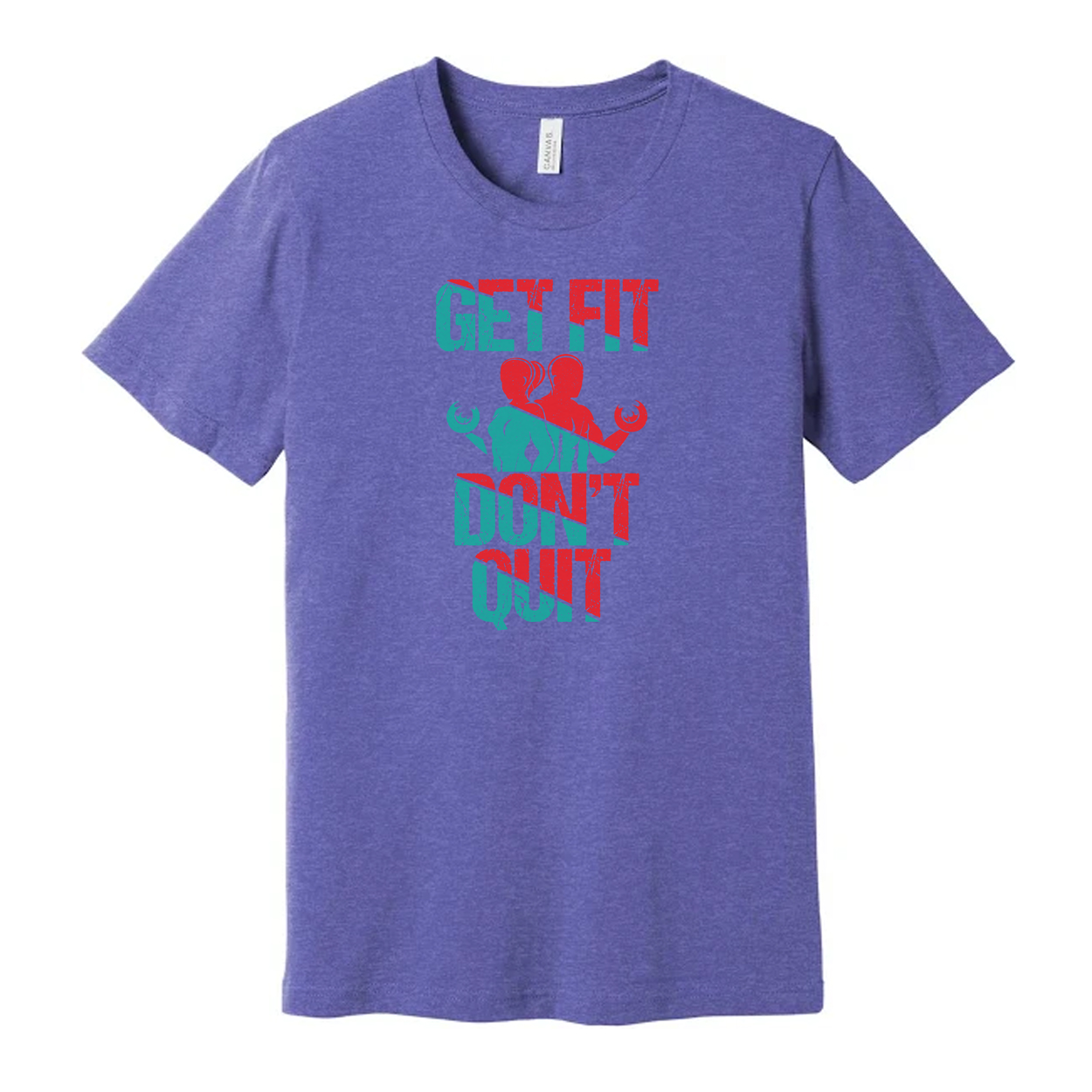 Get Fit Dont Quit Graphic Tee Unisex Workout Shirt With Distressed Red Teal Design