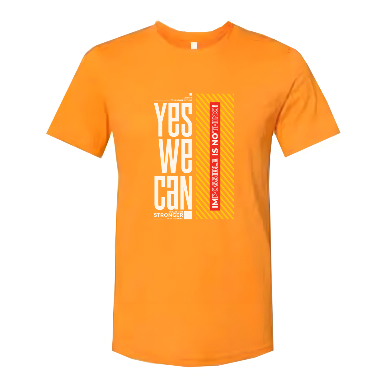 Unisex White T Shirt With Impossible Is Nothing Graphic And Yellow Striped Accent Design