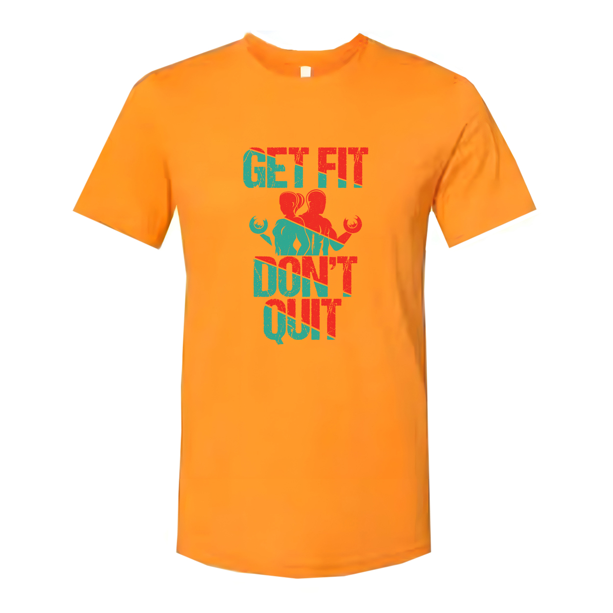Get Fit Dont Quit Graphic Tee Unisex Workout Shirt With Distressed Red Teal Design