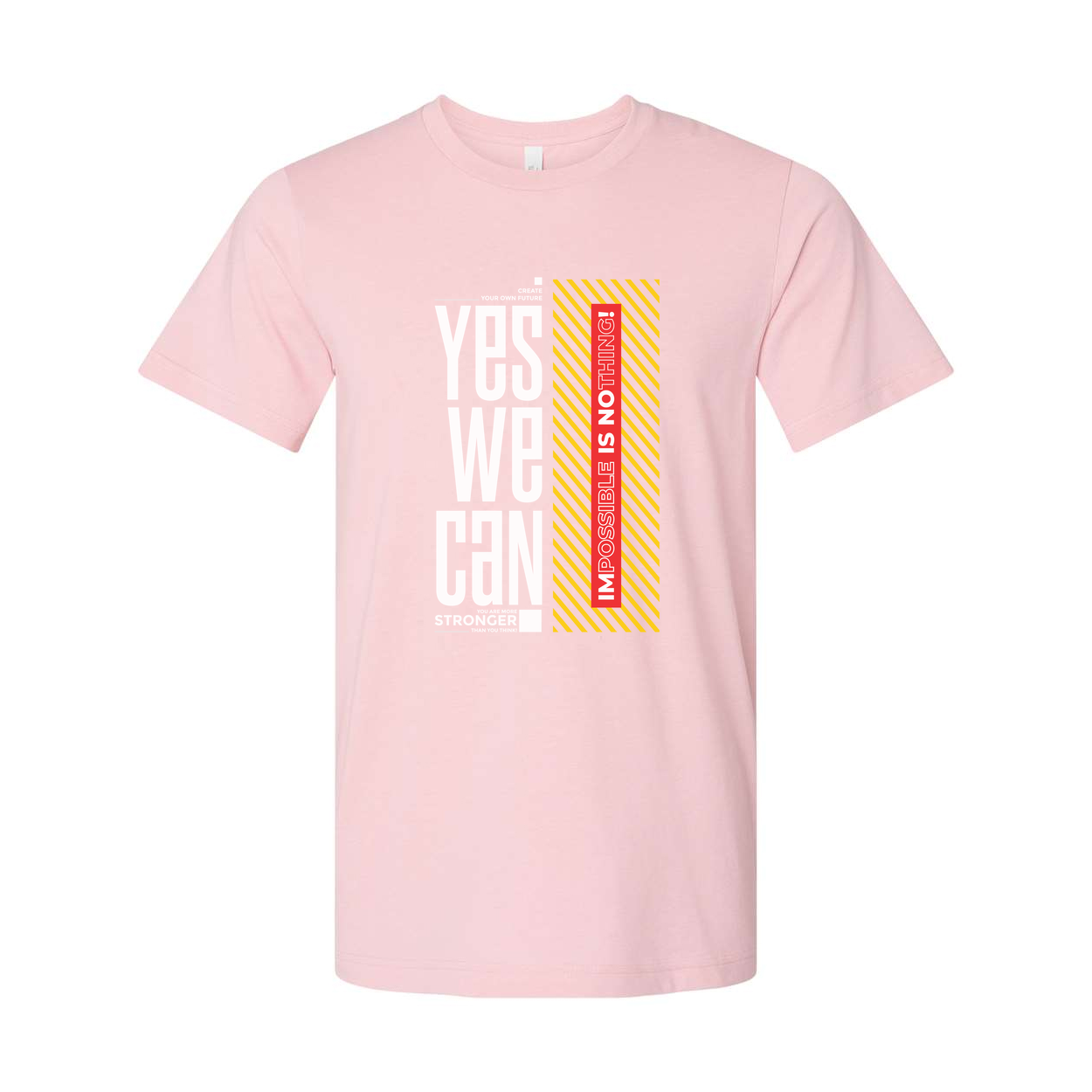 Unisex White T Shirt With Impossible Is Nothing Graphic And Yellow Striped Accent Design