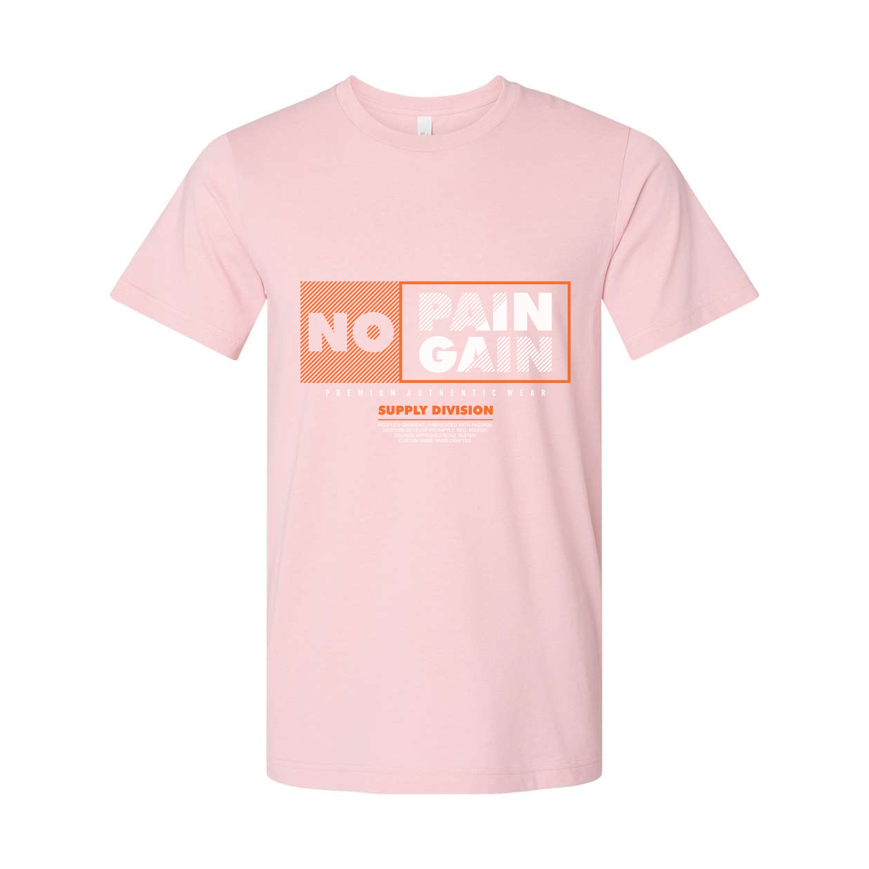 No Pain No Gain Graphic Tee Unisex Short Sleeve Shirt With Orange Accented Panel