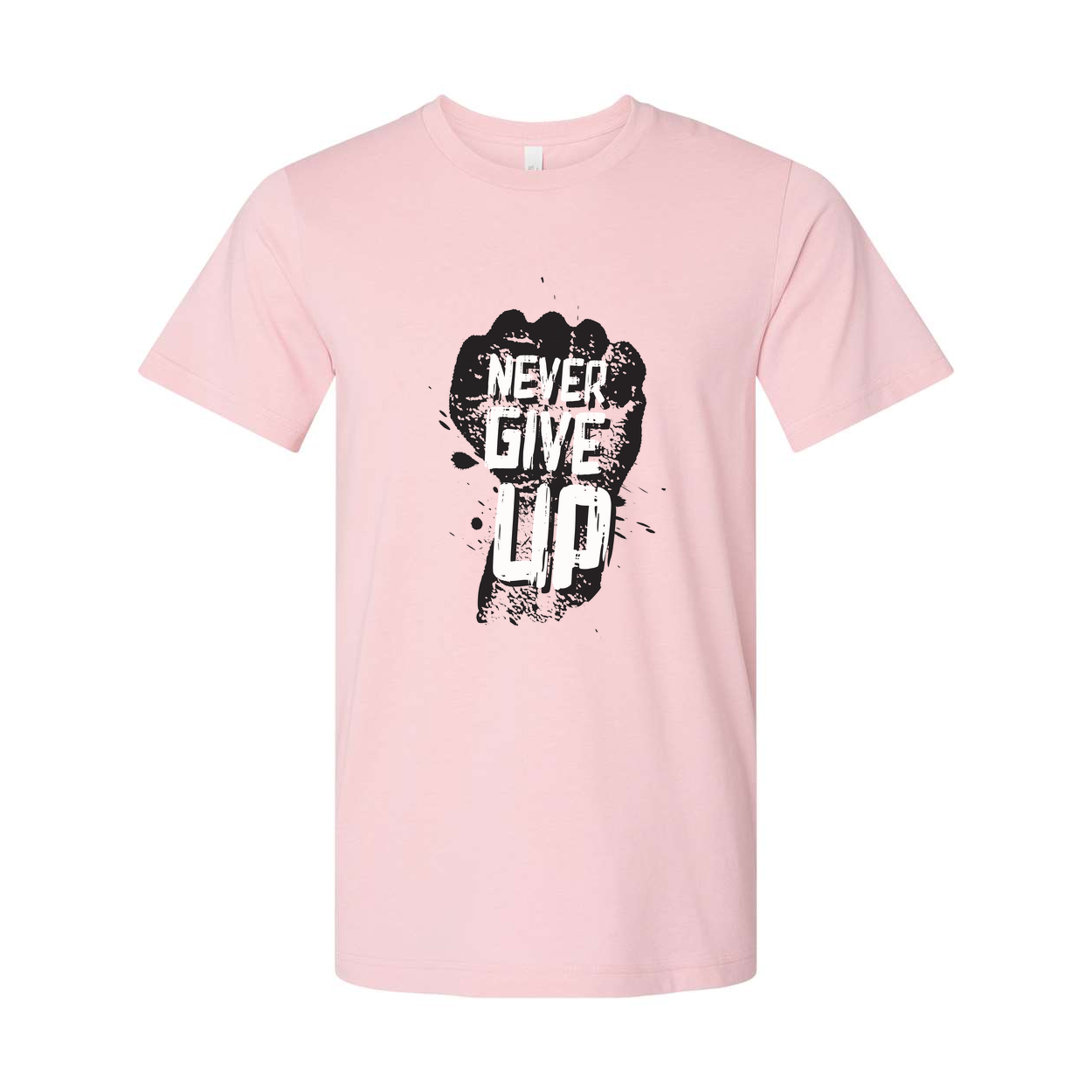 Never Give Up Fist Graphic Unisex Cotton Short Sleeve T Shirt With Bold Black Print
