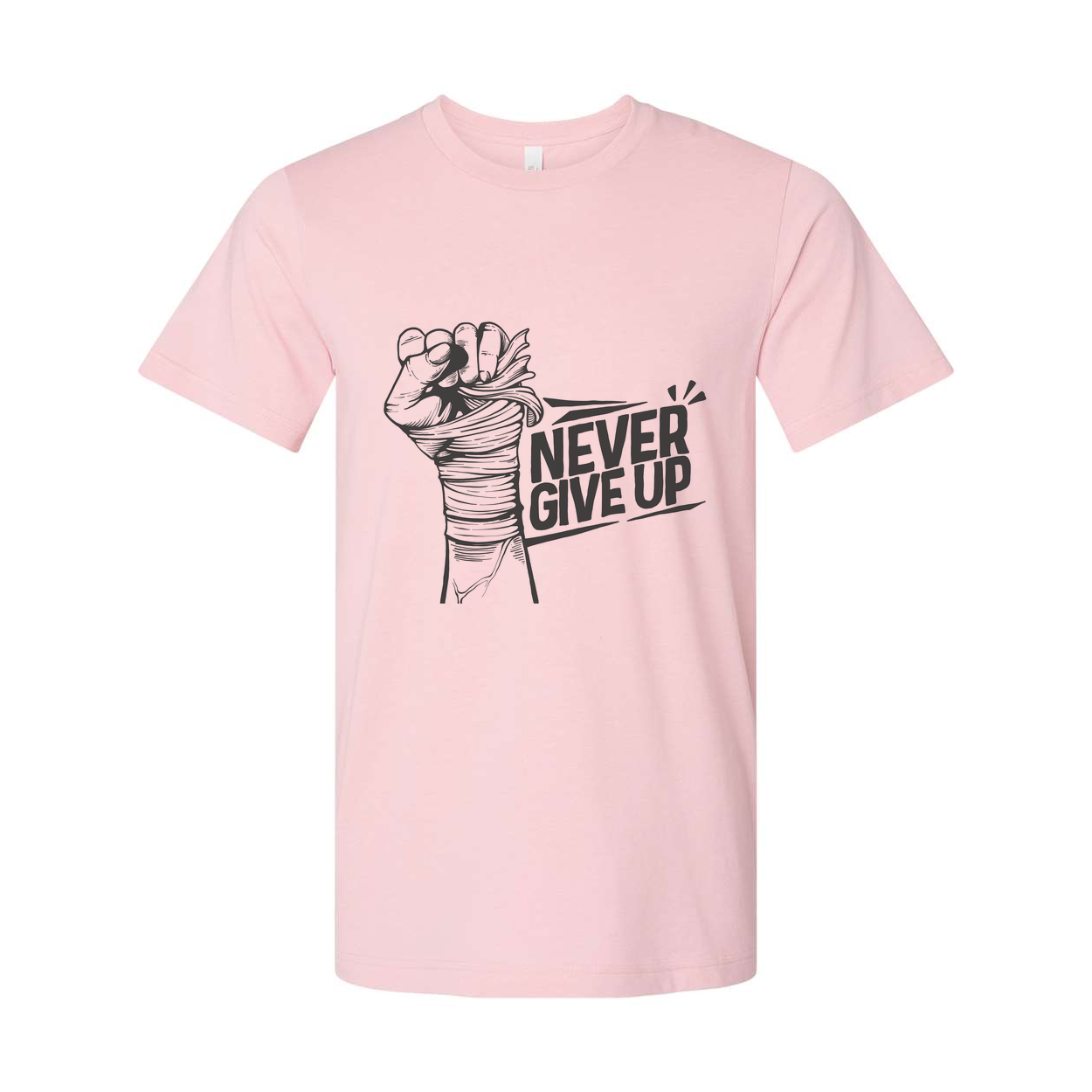 Never Give Up Fist Graphic Unisex T Shirt On White Cotton Short Sleeve Tee For Everyday Wear