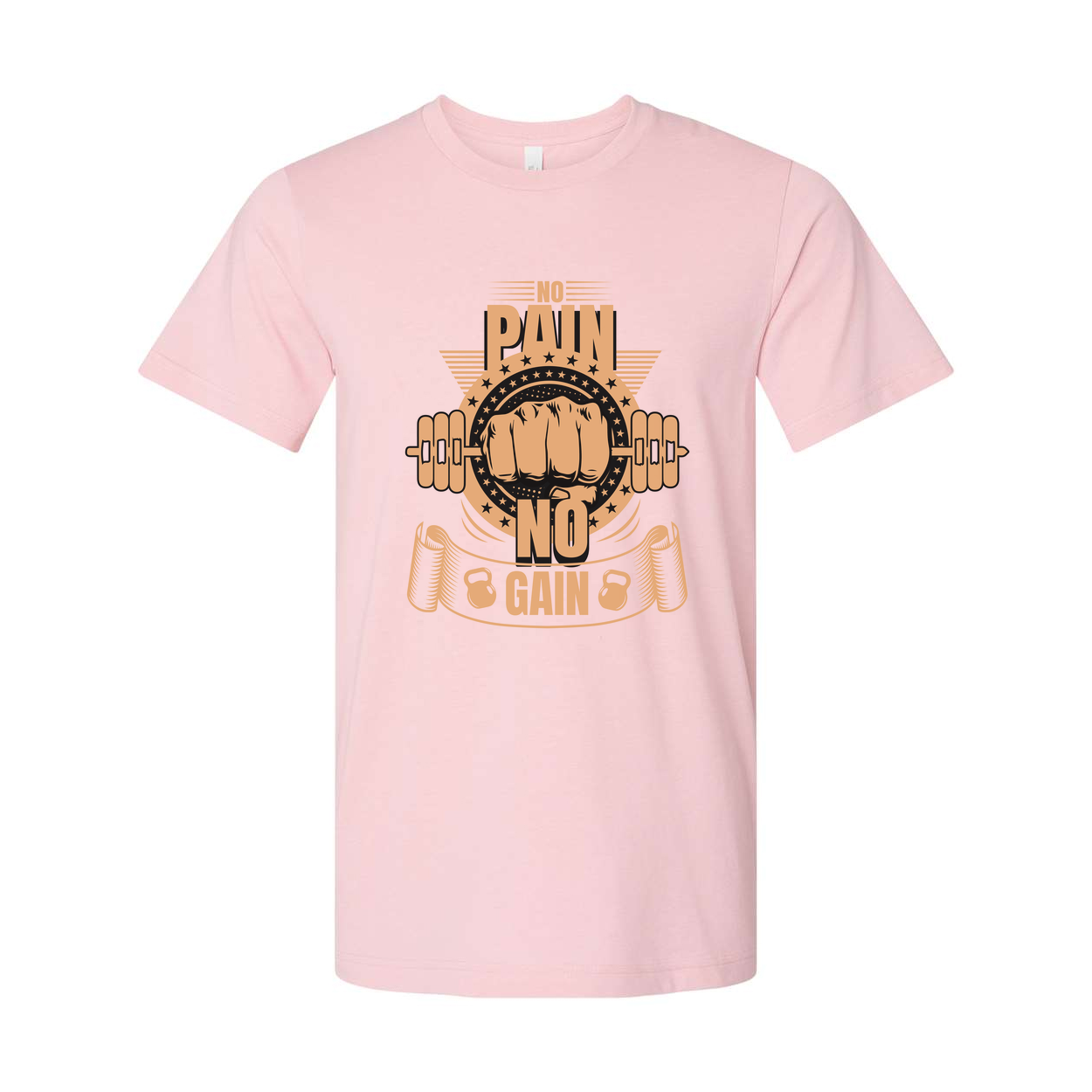 No Pain No Gain Unisex Graphic T Shirt With Fist Lifting Barbell Design In Orange Color