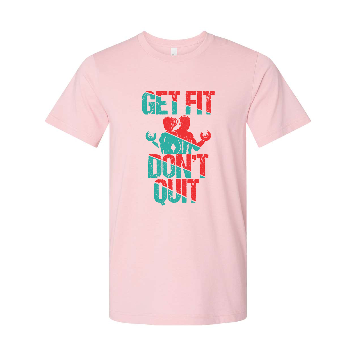 Get Fit Dont Quit Graphic Tee Unisex Workout Shirt With Distressed Red Teal Design