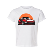 Porsche 911 Graphic T Shirt Unisex Car Enthusiast Tee With Sunset Orange Circle Artwork
