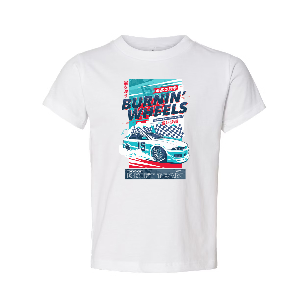 Burnin Wheels Drift Team Graphic Unisex T Shirt With Car Illustration Tokyo City Design Edition