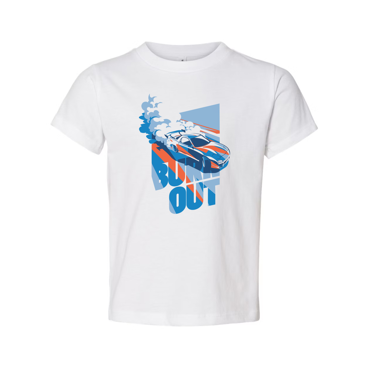 Mazda RX-7 Inspired Unisex Graphic T Shirt Featuring Burnout Car Art In Blue And Orange