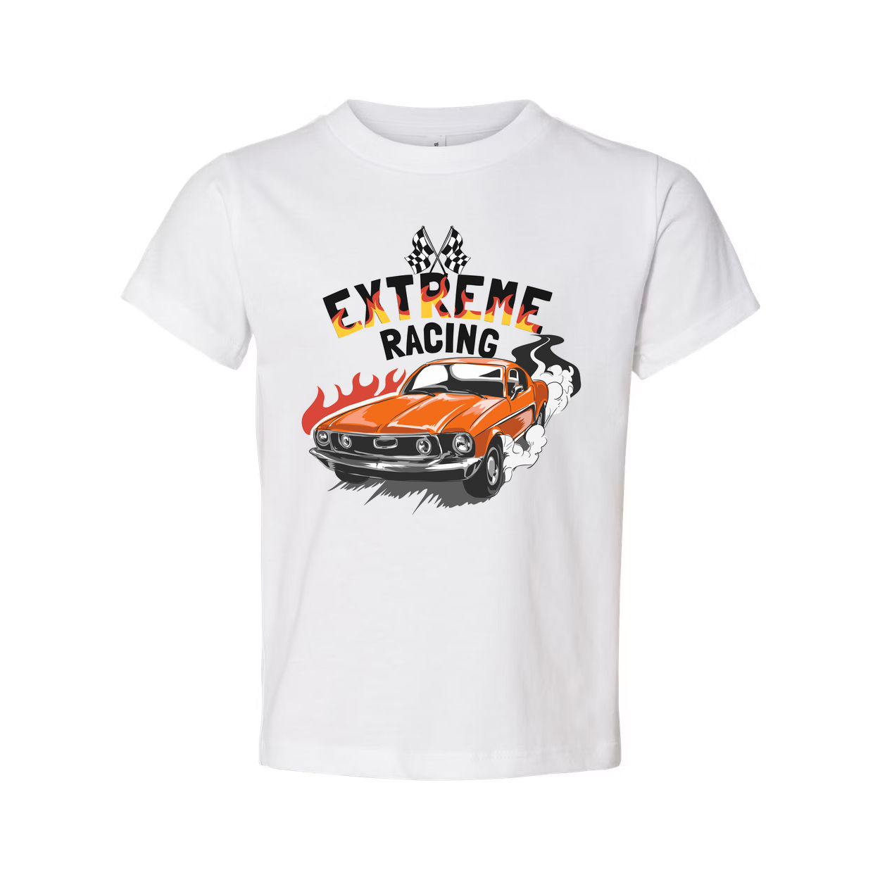 Extreme Racing Graphic Tee With Orange Classic Car On White Unisex Automotive Style Tee
