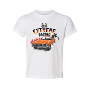 Extreme Racing Graphic Tee With Orange Classic Car On White Unisex Automotive Style Tee