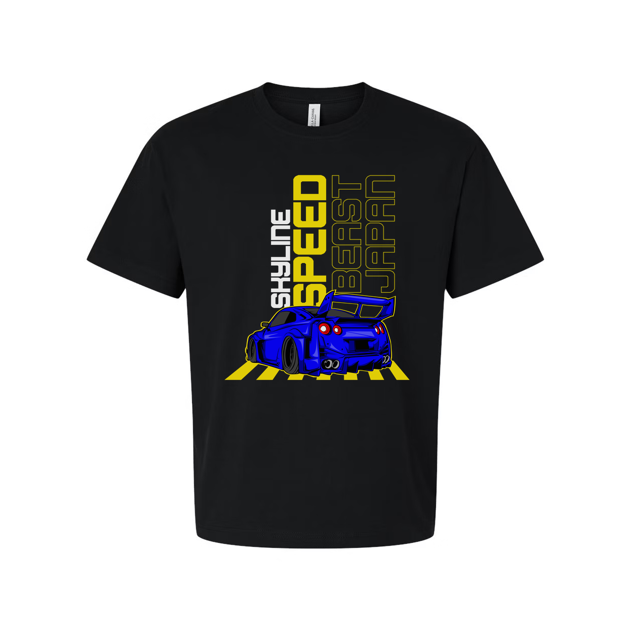 R35 Nissan GTR Graphic Tee Unisex Blue Car Artwork With Racing Stripes Inspired Design