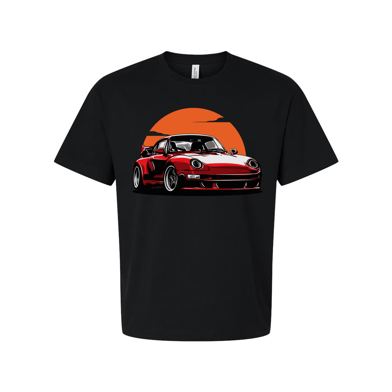 Porsche 911 Graphic T Shirt Unisex Car Enthusiast Tee With Sunset Orange Circle Artwork