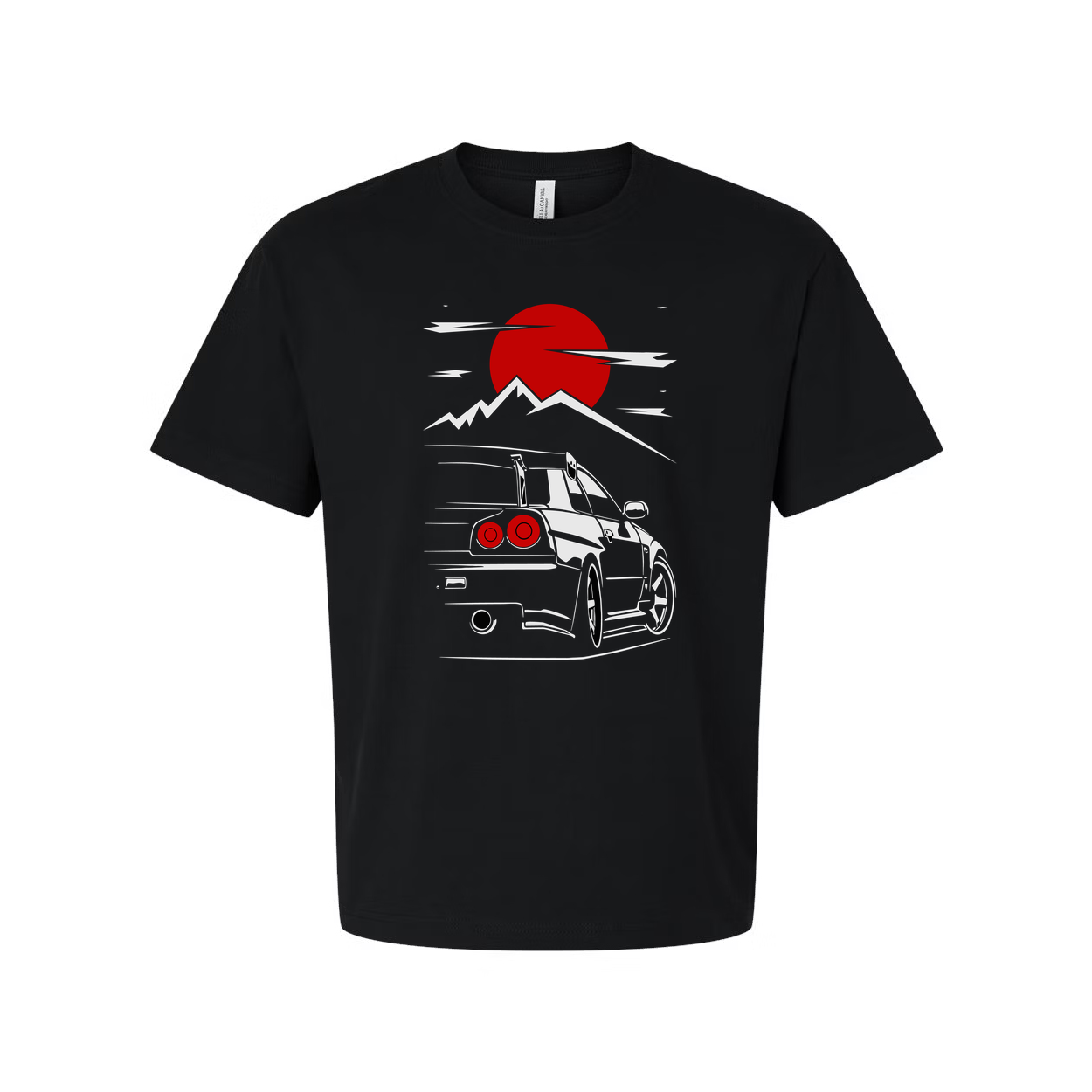 Nissan Skyline GTR R34 Unisex Graphic T Shirt With Japanese Sun And Mountain Illustration