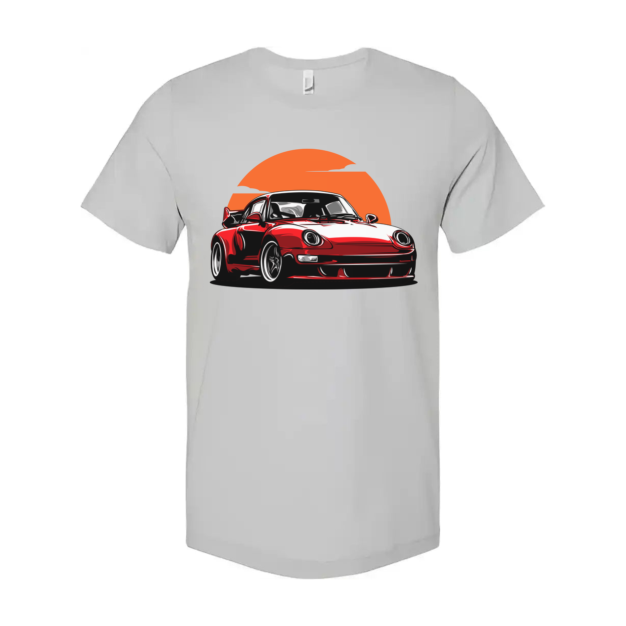 Porsche 911 Graphic T Shirt Unisex Car Enthusiast Tee With Sunset Orange Circle Artwork