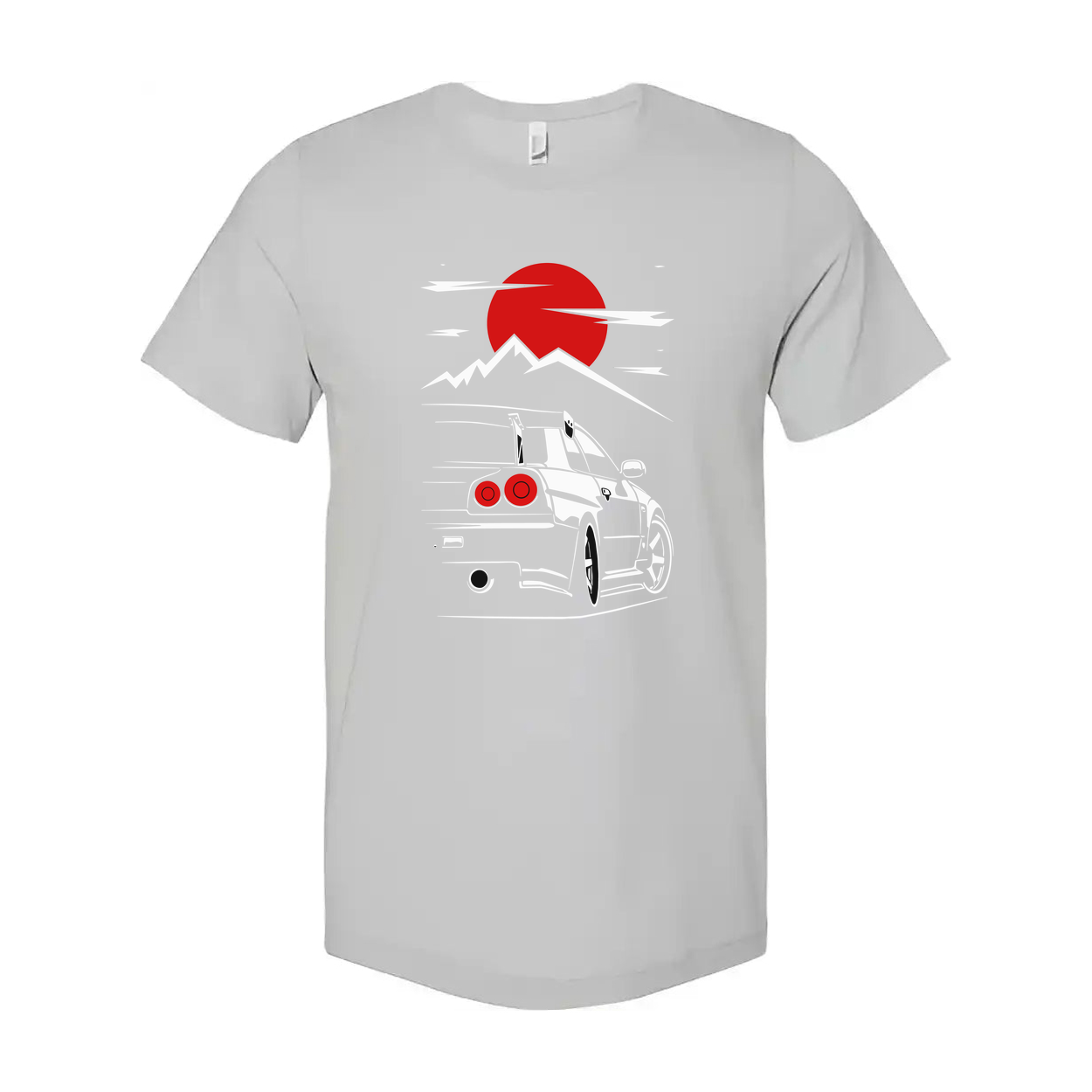 Nissan Skyline GTR R34 Unisex Graphic T Shirt With Japanese Sun And Mountain Illustration
