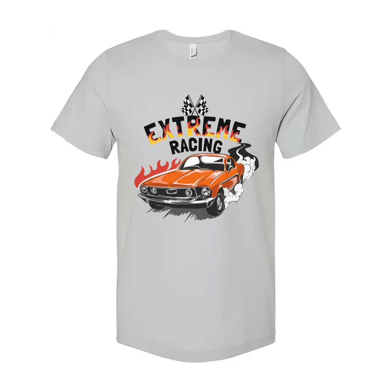 Extreme Racing Graphic Tee With Orange Classic Car On White Unisex Automotive Style Tee