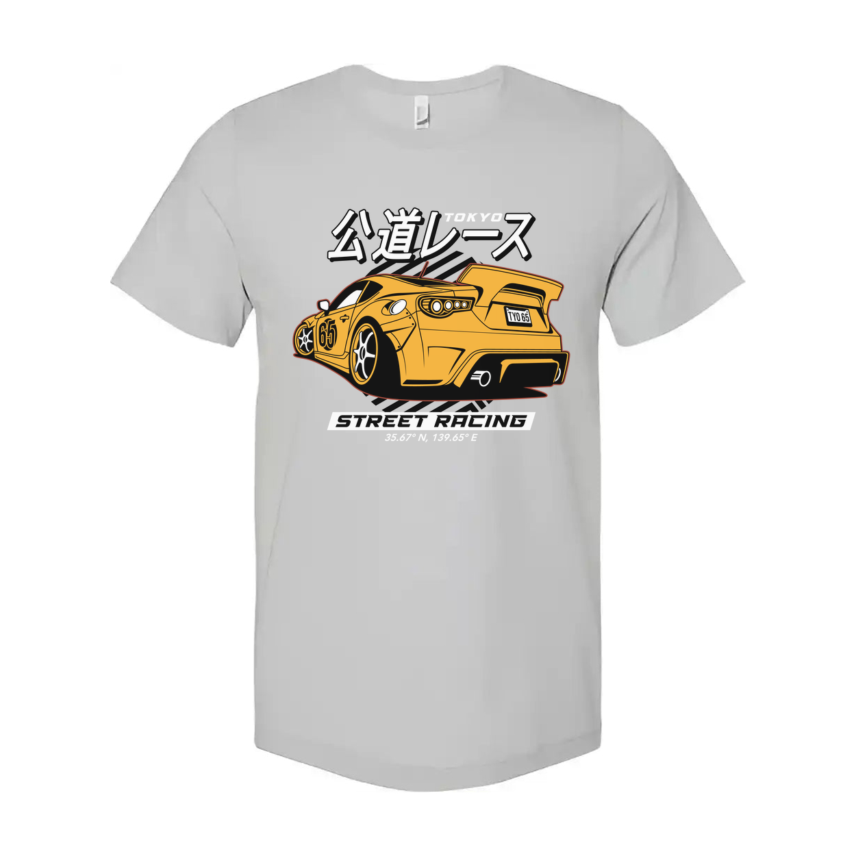 Acura NSX Street Racing Graphic T Shirt With Yellow Race Car And Japanese Text Design