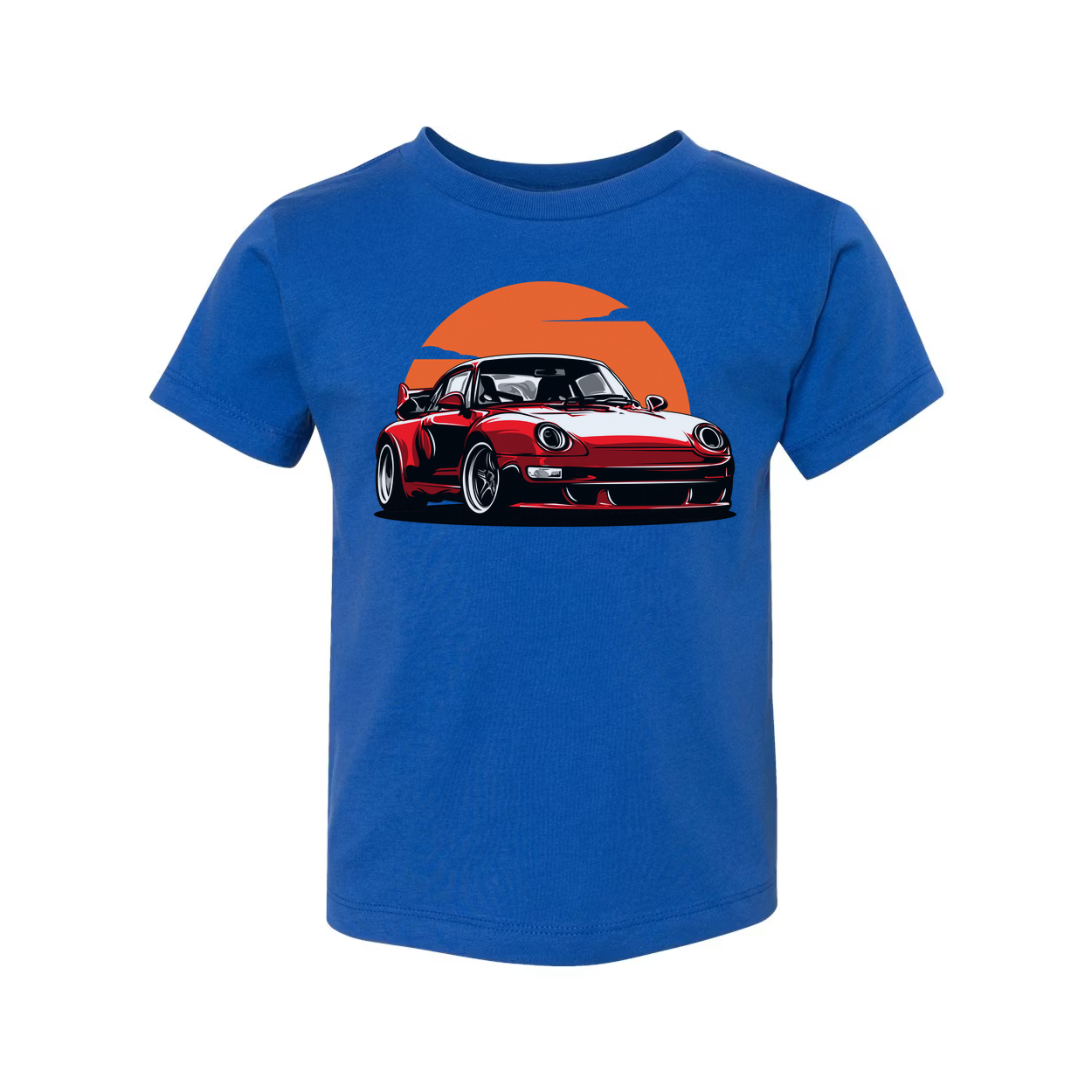 Porsche 911 Graphic T Shirt Unisex Car Enthusiast Tee With Sunset Orange Circle Artwork