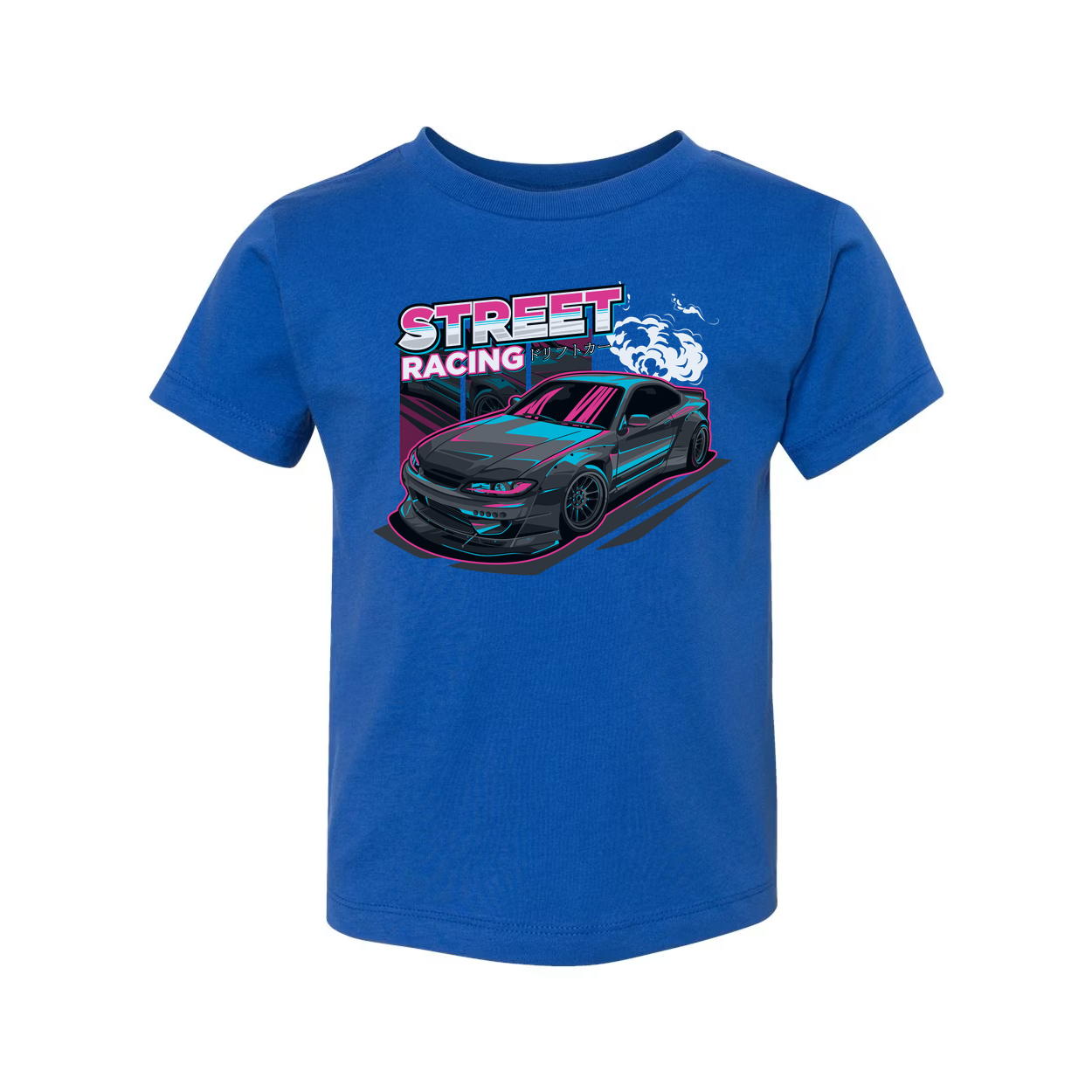 Nissan S15 Silvia Street Racing Graphic T Shirt With Neon Pink And Cyan Car Artwork For Unisex Wear