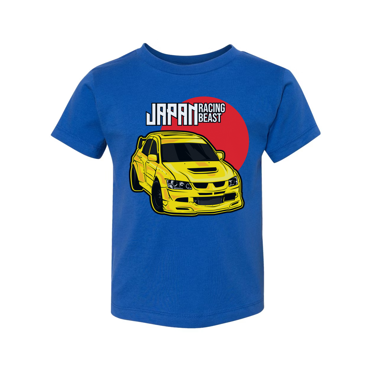 Mitsubishi Lancer Evolution IX Unisex T Shirt With Yellow Racing Car Graphic And Japan Racing Beast Logo