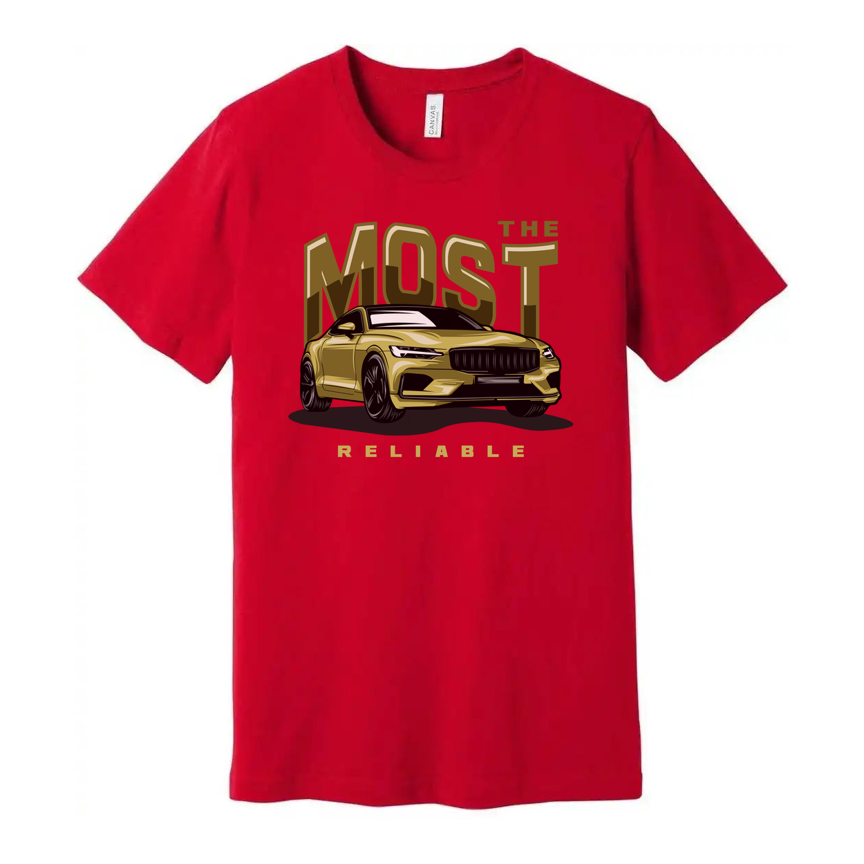 Most Reliable Car Graphic T Shirt Unisex White Tee With Yellow Sedan Illustration