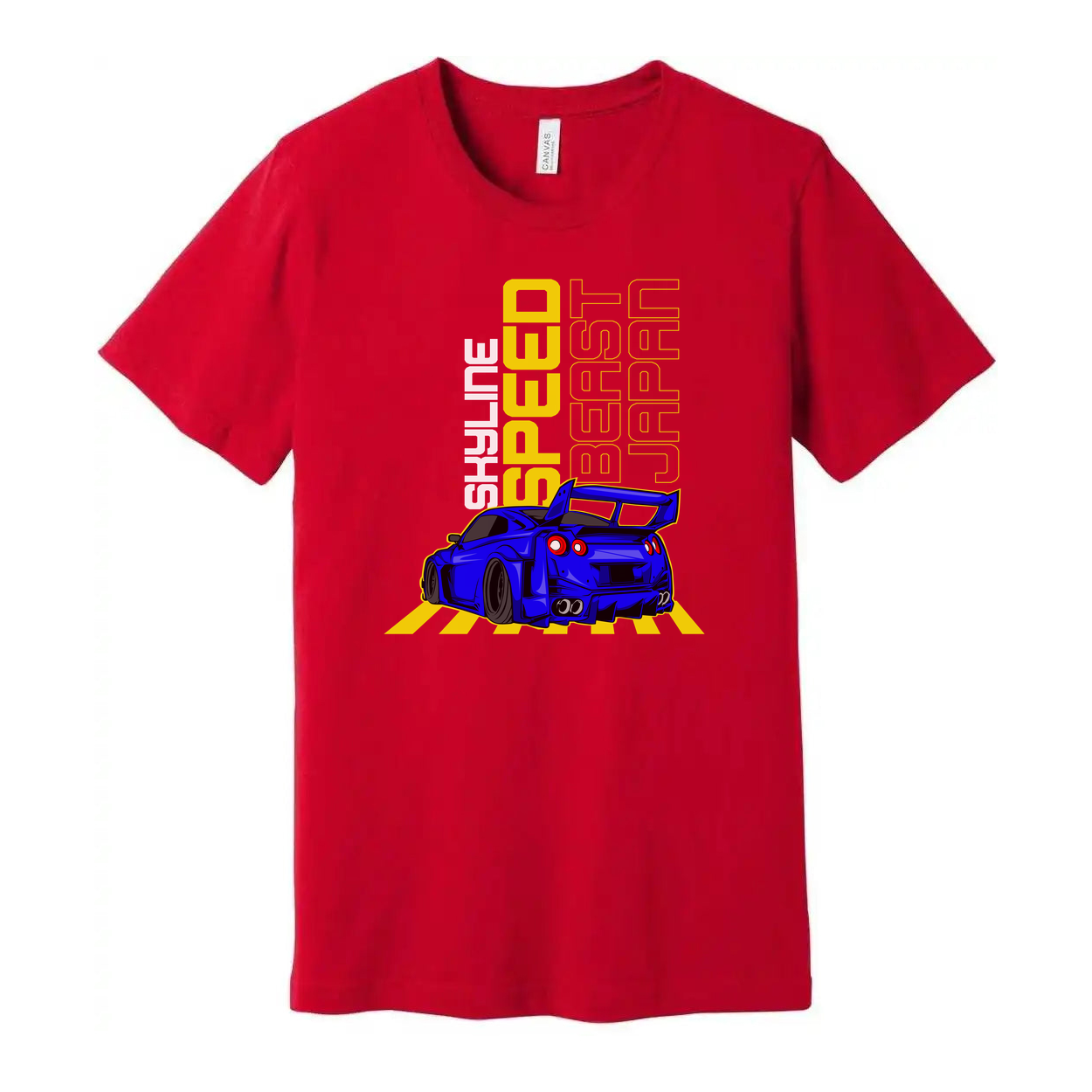 R35 Nissan GTR Graphic Tee Unisex Blue Car Artwork With Racing Stripes Inspired Design