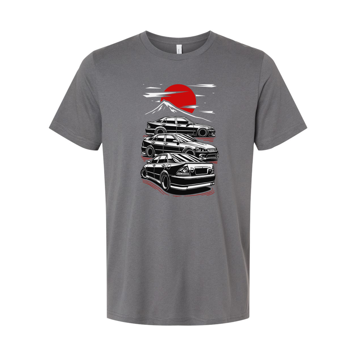 Toyota Chaser Unisex Graphic T Shirt Featuring Stacked Cars Sunset And Mount Fuji Style Illustration