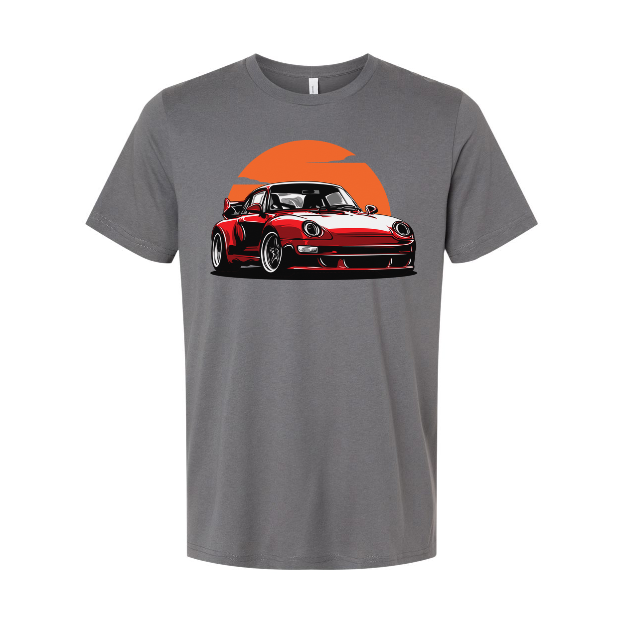 Porsche 911 Graphic T Shirt Unisex Car Enthusiast Tee With Sunset Orange Circle Artwork