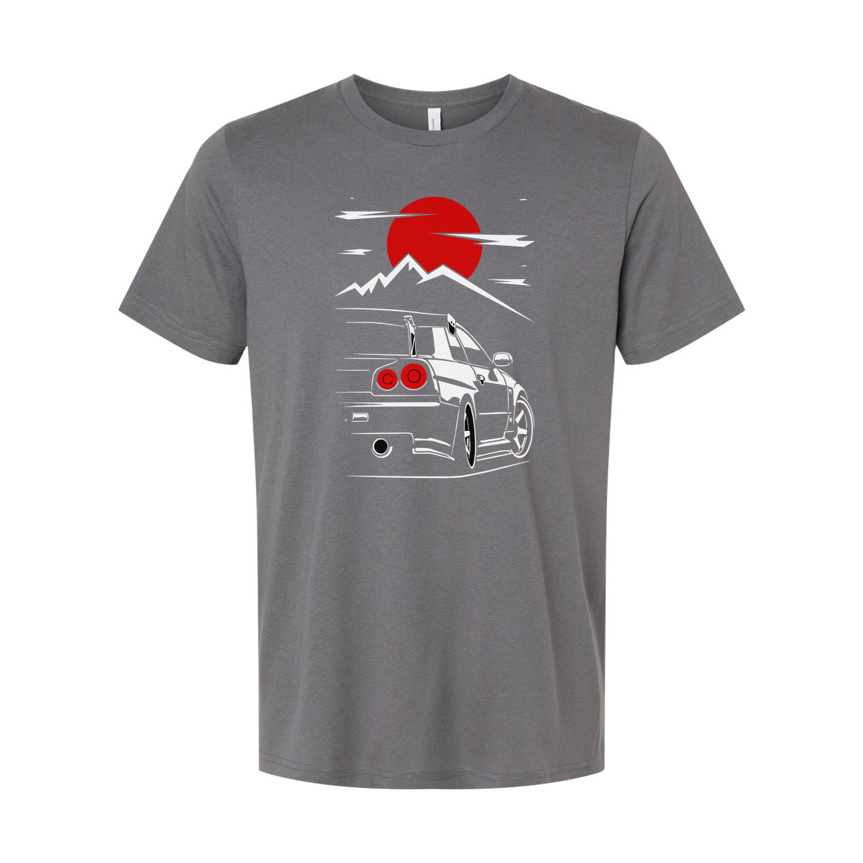 Nissan Skyline GTR R34 Unisex Graphic T Shirt With Japanese Sun And Mountain Illustration