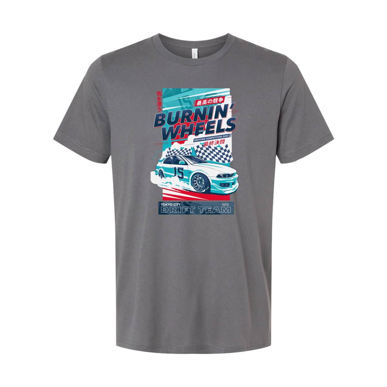 Burnin Wheels Drift Team Graphic Unisex T Shirt With Car Illustration Tokyo City Design Edition