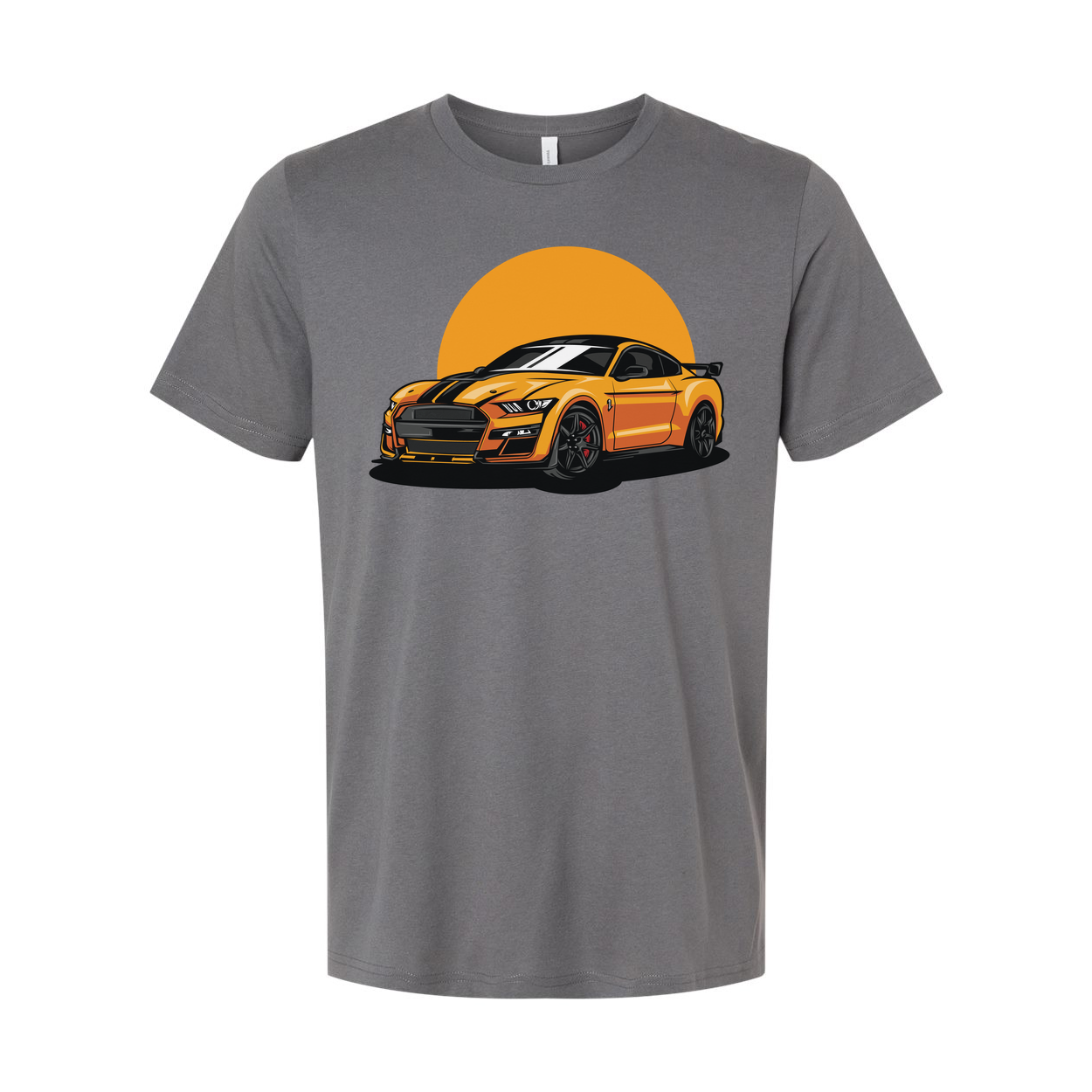 Unisex Ford Mustang Graphic T Shirt Featuring Orange Car And Sunset Design For Car Enthusiasts