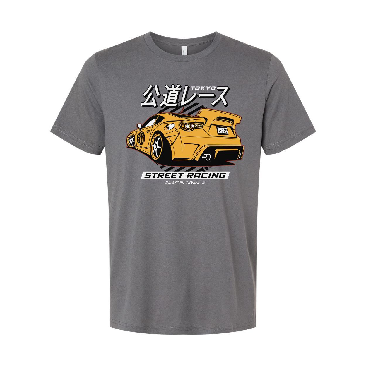 Acura NSX Street Racing Graphic T Shirt With Yellow Race Car And Japanese Text Design