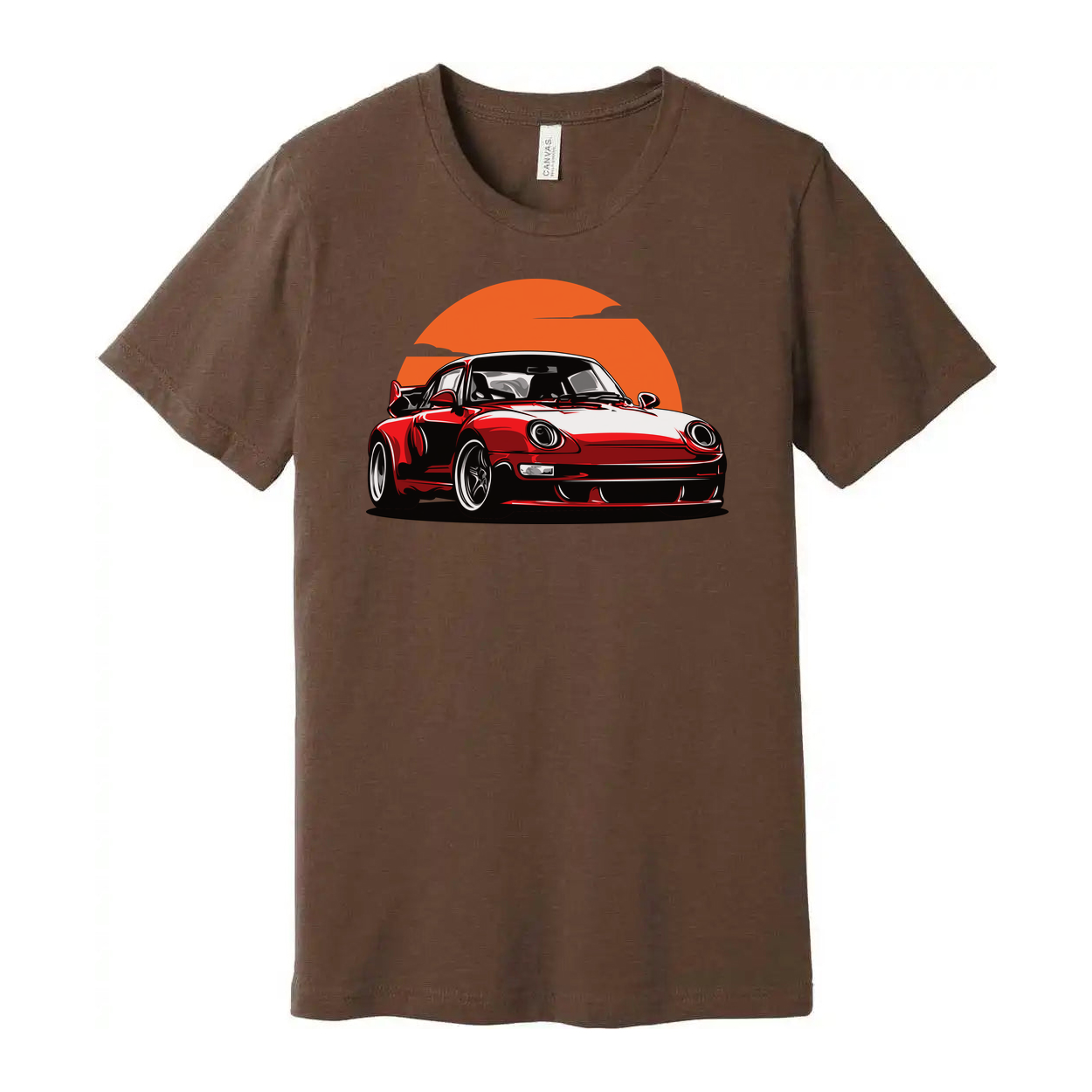Porsche 911 Graphic T Shirt Unisex Car Enthusiast Tee With Sunset Orange Circle Artwork