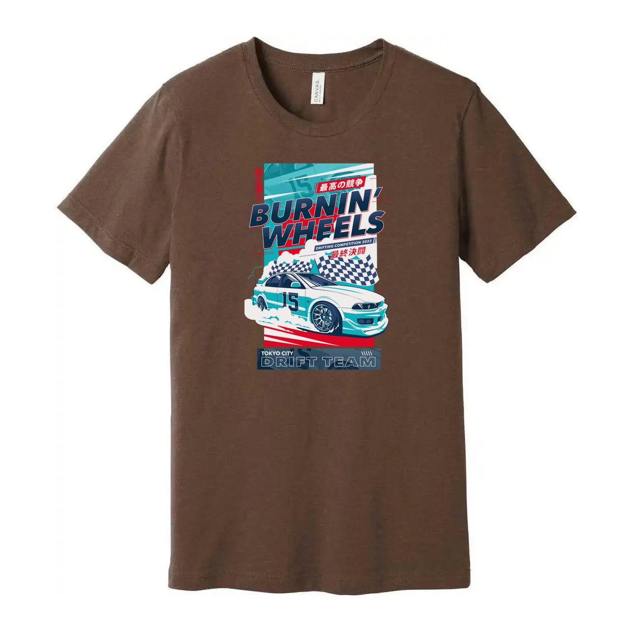 Burnin Wheels Drift Team Graphic Unisex T Shirt With Car Illustration Tokyo City Design Edition