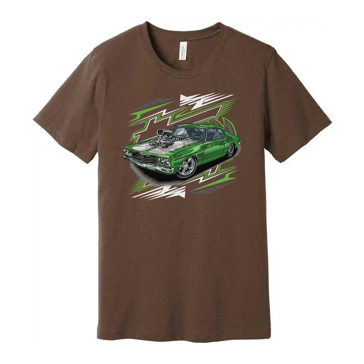 Holden HQ Monaro Car Graphic T Shirt With Green Muscle Car Illustration For Unisex Wear