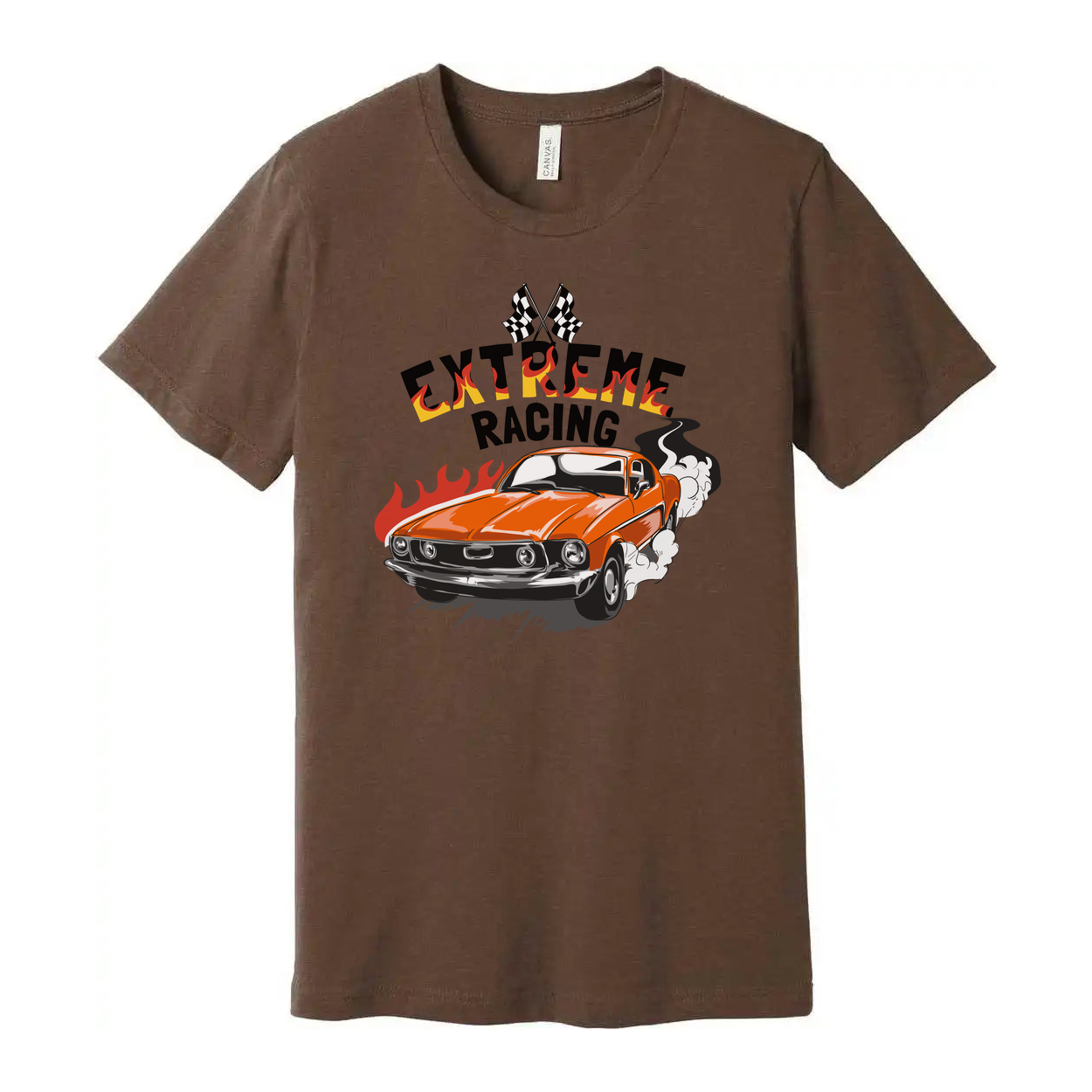 Extreme Racing Graphic Tee With Orange Classic Car On White Unisex Automotive Style Tee