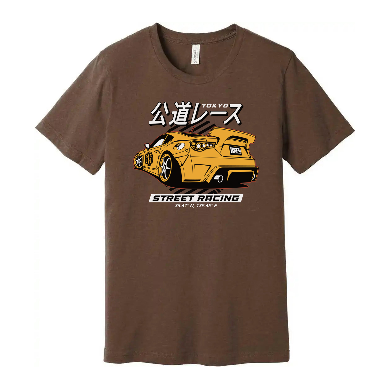Acura NSX Street Racing Graphic T Shirt With Yellow Race Car And Japanese Text Design