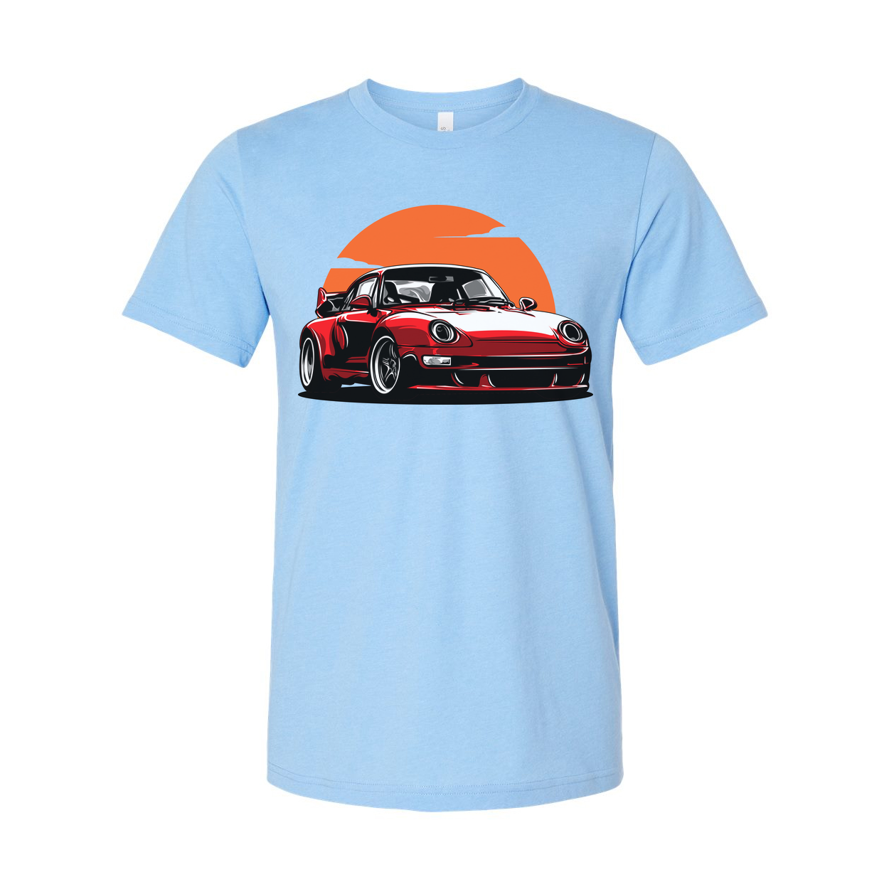 Porsche 911 Graphic T Shirt Unisex Car Enthusiast Tee With Sunset Orange Circle Artwork